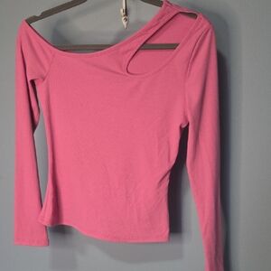 Pink Long Sleeve Shirt Size Small Off The Shoulder With Cut Out